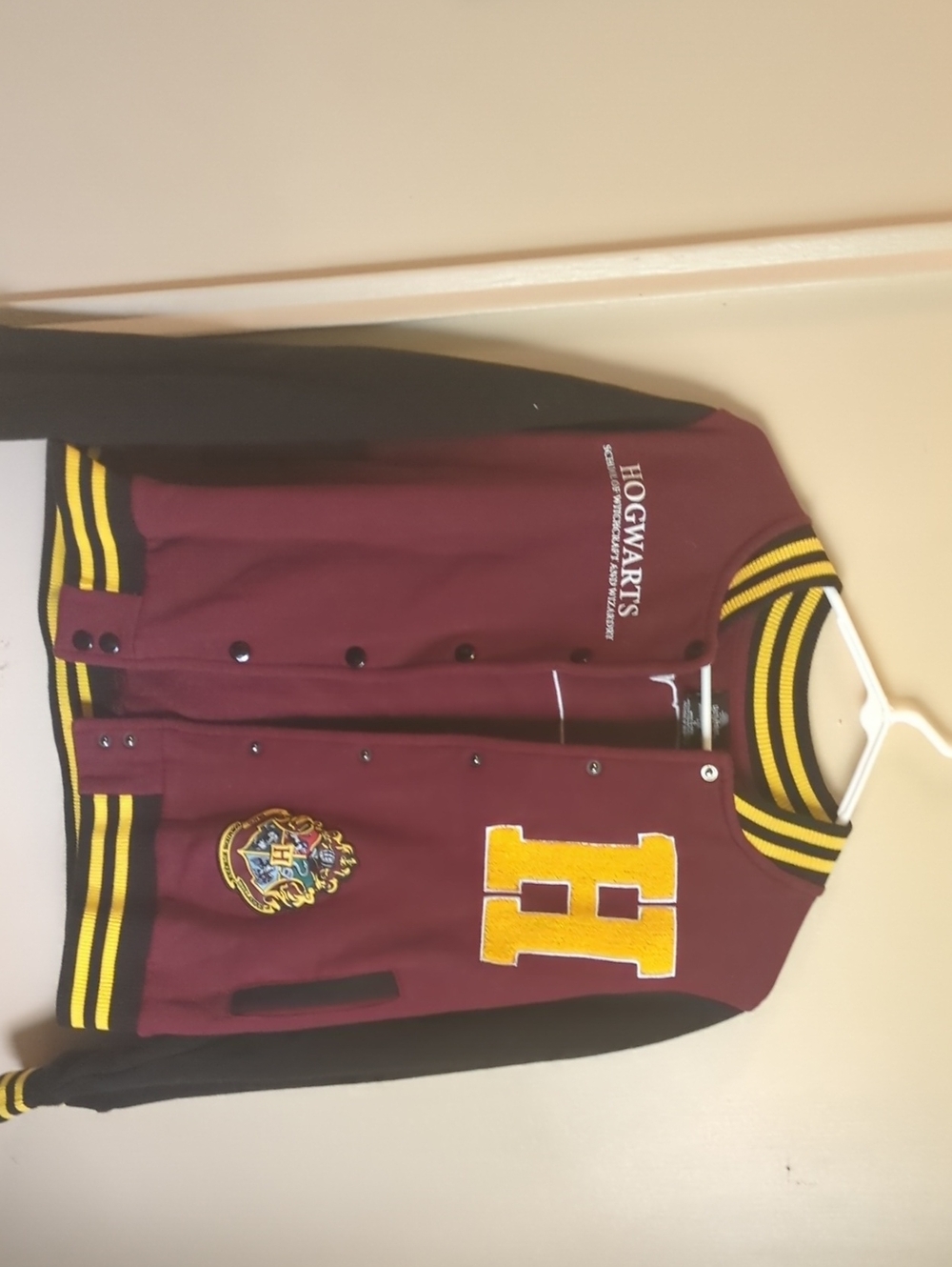 Hogwarts Maroon & Black Varsity Jacket with Yellow Trim